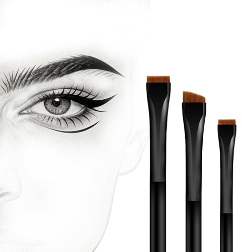 Ultra-Thin Eyebrow Brush Set - Raffaello 3Pcs Angled Precision Eyeliner Makeup Brushes, Cruelty-Free Synthetic Bristles Slanted Eyeshadow Eye Brow Tinting Kit (Black)