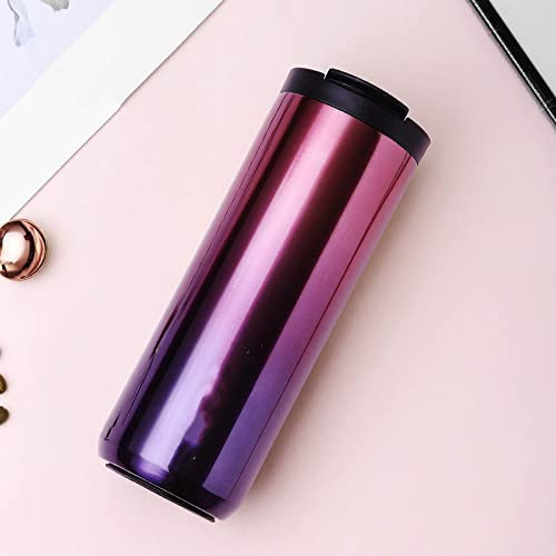 Tasse à café avec couvercle Thermos à thé au lait étanche en acier inoxydable 304 tasse thermique montée sur voiture bouteille d'eau voyage, violet, 400 ml