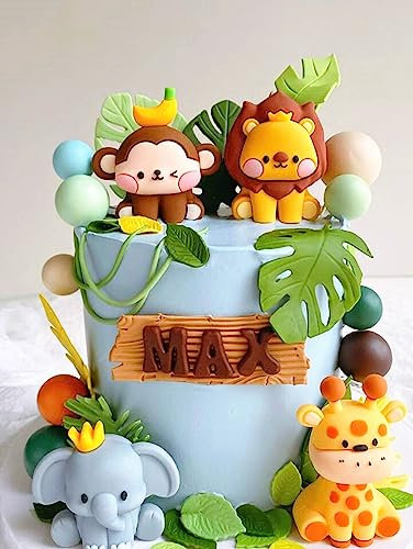 JeVenis Decoración de Tarta de Animales Salvajes Safari - Jirafa, Elefante, León, Tigre - Para Fiesta de Cumpleaños
