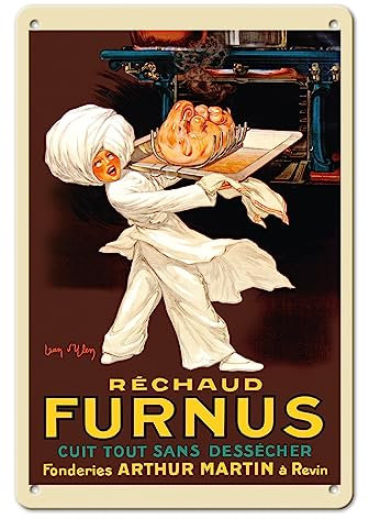 Réchaud Furnus Stoves - Cook Everything Without Drying Out (Cuit Tout sans Dessécher) - Vintage French Advertising Poster by Jean D'Ylen c.1926 - 8 x 12 inch Vintage Metal Tin Sign