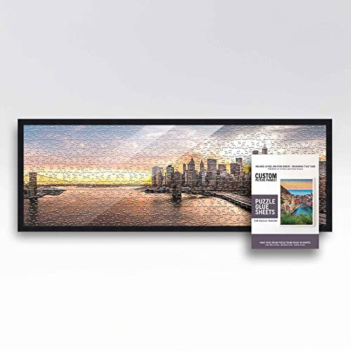 13x39 Frame Puzzle Kit with Glue Sheets | Black Mid Century Picture Frame | Real Wood with UV Resistant Acrylic Front | Made to Preserve and Display Puzzles Measuring 13x39 Inches