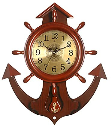 FanXus Orologi da Parete Orologio da Parete Ancora della Nave Orologio da timone della Nave Casa Soggiorno Camera da Letto Decorazione Orologio da Parete in Legno Muto 25,59 Pollici Orologi per la