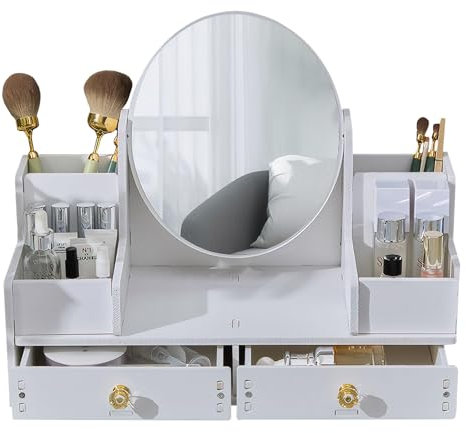 Naturezhen Make Up Organiser, Organizer Trucchi con Cassetti Specchio, Multiuso Organizzatore Trucchi per gioielli, rossetto e creme, spazzole,cosmetici per Comò, Camera da Letto