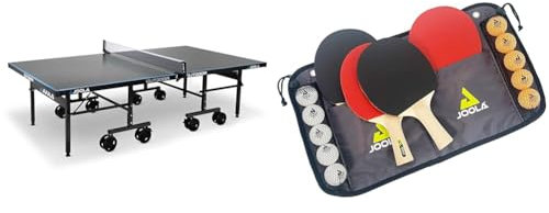 JOOLA Tischtennisplatte Outdoor J500A & Tischtennis-Set Family, 4 Tischtennisschläger + 10 Tischtennisbälle + Tasche, ca. B 30 x H 8 x T 35 cm