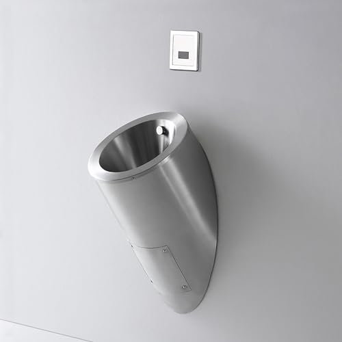 JIAOCKJIAO 304 Edelstahl Urinal, Kommerzielles Wandmontiertes Urinal, Herren Urinalwannen mit Sensor Spülventil, Platzsparend, Rundes Badezimmer Pinkelbecken, Sanitärartikel