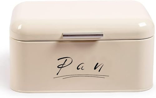 Madera Nieve Panera de metal resistente | Cubierta abatible de fácil apertura | Ideal para almacenar pan y mantenerlo fresco por más tiempo | Diseño retro para cocina (Beige-tapa de Metal)