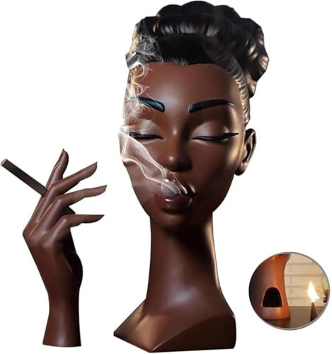 Starnearby Bruciatore di Incenso Testa di Donna Nera, Porta Incenso Donna in Resina, Incensiere Divertente e Elegante, Fontana di Incenso per Soggiorno, Camera da Letto, Ufficio, Regalo