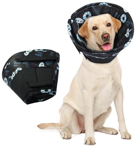 Hjumarayan halsband hund mjuk – hundkrage läckageskydd, skyddskrage hund vattentät krage efter OP, lätt tratt förhindra sår läckage eller repor (svart L)