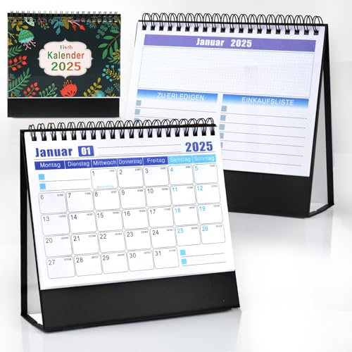 Tischkalender 2025 Quer Monatskalender, Kalender 2025 Tischkalender, Stehkalender 2025, tischkalender 2025 zum Aufstellen, Aufstellkalender 2025 - Schwarz