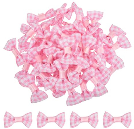 QUARKZMAN 50pz Fiocchi Rosa 3 x 1,5cm Mini Fiocco a Griglia Creare Piccoli Fiocchi Raso all'Ingrosso per Fai da Te Cucito Scrapbooking Regalo Nozze Presente Decorazione Casa