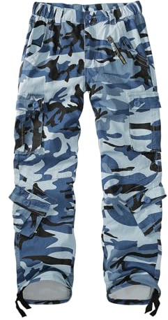 Sobrisah Blue Black Camo Pants Women Mid-Rise Hip Hop Streetwear Casual Cargo Pant Heavy Cotton Work Camouflage Trouser Size 12
