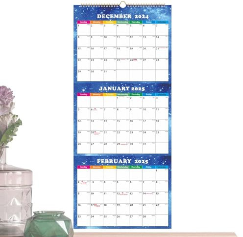 Calendario de pared de 3 meses 2025-2026, calendario de pared mensual 2025 | Calendario académico de 3 meses - Planificador de alambre Wirebound, diciembre de 2024 - enero de 2026, planificador de