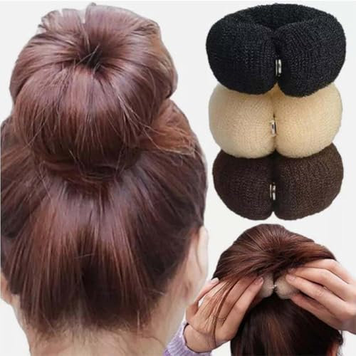 3PCS 20cm Donut Hair Bun Maker - Ring Style DIY Hair Foam Ring Shaper - Snap Roll Bun Tool Magic Hair Styling Tool for Women (3 Colors) ﻿