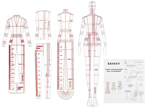 CQEAZ 4 reglas de plantilla de costura de maniquí, regla de dibujo de moda para confección, sastrería, diseño, regla de costura