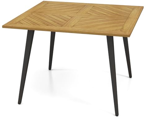 KOMFOTTEU Mesa de jardín de Madera de Acacia, Mesa de Comedor con Orificio para Sombrilla, Mesa Rectangular para 4/6/8 Personas, para Terraza, Balcón, Patio (Patas Negro)