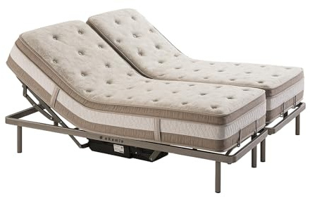 ekamia - Cama Articulada Eléctrica Doble Emparejada de Matrimonio con Colchón Komfort - 150cm x 190cm, Mando inalámbrico