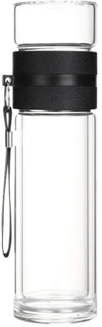 Botella de vidrio para infusión de té - elegante frasco para bebidas, recipiente de agua resistente para manejar cuerdas | Taza de pared doble con filtro de acero inoxidable para agua con sabor a