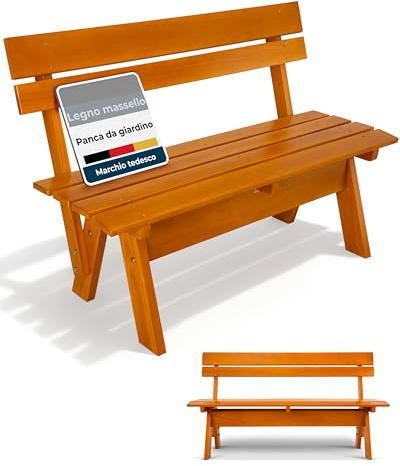 Beautissu Panca Panchina da Giardino in Legno Massiccio Resistente alle Intemperie 2 Posti a Sedere 120 cm – Panchine Panchina da Esterno all'aperto Durevole Robusta per Balcone Terrazza – GR