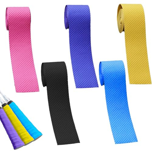 5 PCS Badminton Racket Grip Tape Anti Slip Overgrip Tape Breathable Perforated Grip Tapes Replacement for Tennis Rackets Badminton Rackets (1Pcs Black 1Pcs Yellow 1Pcs Blue 1Pcs Purple 1Pcs Red)