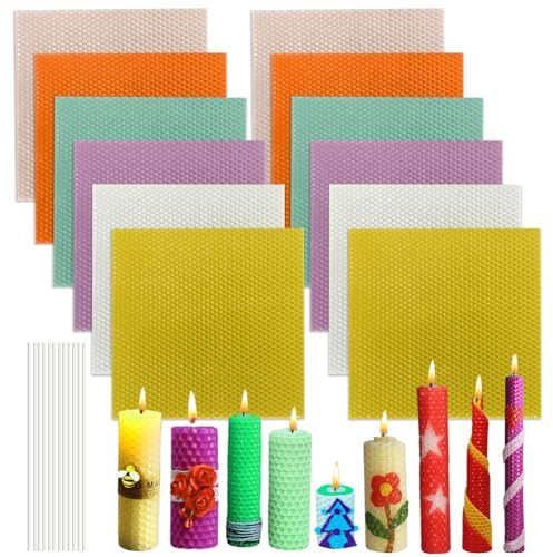 Juego de placas de cera de abejas, velas de cera de abejas de colores, placas de cera de abejas para velas, con mechas de velas, para adultos y niños (A)