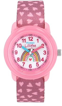 Prinsessan Lillifee armbandsur flickor barn kvartsklocka analog med textilarmband, rosa, 3 bar vattentät, levereras i presentask 2100374