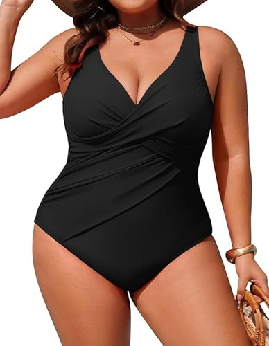 Hanna Nikole Maillot de bain une pièce pour femme, grande taille, contrôle du ventre, maillot de bain en forme de monokinis croix, maillot de bain doux, vêtements de plage, Noir , 50 Grande taille