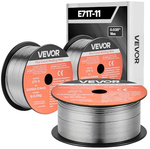 VEVOR Alambre de Soldadura MIG con Núcleo Fundente, E71T-11, 0,9 mm, 0,45 kg, Acero Dulce sin Gas, con Bajas Salpicaduras para Soldadura por Arco en Cualquier Posición, para Exteriores, 3 Rollos