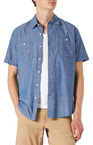 Amazon Essentials Hombre Camisa de Manga Corta de Corte Regular en Chambray