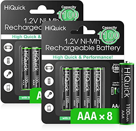 HiQuick AAA Akku, Micro AAA NI-MH 1100mAh, wiederaufladbare AAA Batterien 1,200 Zyklen, geringe Selbstentladung mit Verkaufsverpackung und 8 Stück Akkus