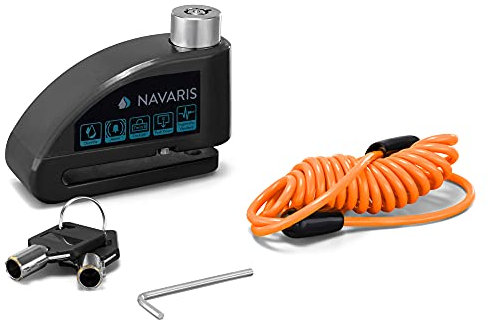 Navaris Bremsscheibenschloss Motorrad mit Alarmfunktion 110 dB - inkl Schlüssel - Alarm Motorradschloss - E-Scooter Roller Schloss - Schwarz