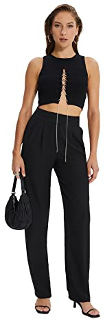 Trendyol Black Draped Pleated Wide Trousers - Calzoncillos Mujer