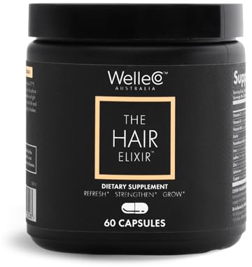 WelleCo The Hair Elixir Vegan Hair Care Supplement with Biotin, Iron, Zinc & Rhodiola, Promotes Hair Growth & Thickness and Helps Reduce Breakage, Gluten Free Hair Skin and Nails Vitamins, 60 Capsules