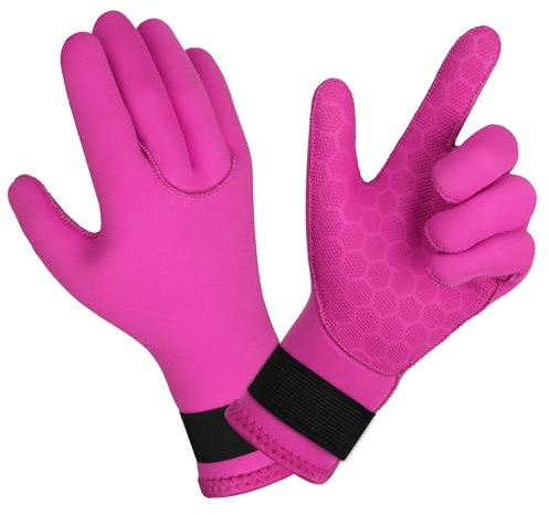 AUAUY Neopren Tauchhandschuhe, 3mm Warme Tauchhandschuhe, Flexibel Schwimmhandschuhe mit Anti-Rutsch Partikeln, Erwachsene Fünf-Finger-Tauchhandschuhe für Open Water Swimming Surfing Tauchen (Rosa-L)