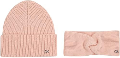 Calvin Klein Damen Geschenk-Set Ck Metal Beanie & Headband Strickmütze & Stirnband, Rosa (Petal Blush), Einheitsgröße