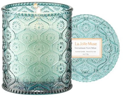 LA JOLIE MUSE Geranium Vert Mint Duftkerzen, Minze-Duftkerzen für zuhause, natürliche Sojawachs-Kerze, Kerzen Geschenke für Frauen, ca. 170 g (6 oz) 40 h Brenndauer