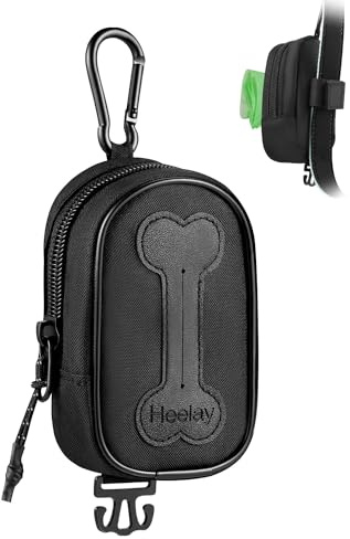 Heelay Dog Poop Bag Holder, Hands Free Cute Dog Poop Bag Dispenser for Leash with Big Opening Pet Waste Bag Holder Zippered Pouch with Carabiner Hook Waterproof Pet Poop Bag Holder Black