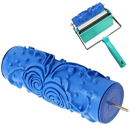 5in Rubber Pattern Paint Roller, Reusable Decorative Art Texture Roller Wall Patterned Rollers Stencil for Wall Furniture Clothes Cabinets Doors Drapes (ZZ0077 Flower)