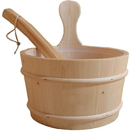 Sauna Wooden Bucket and Ladle Set, Wood Bucket for Sauna, Wood Sauna Barrel Set, 4L Sauna Bucket Shower Bathing Supplies for Steaming Room, Sauna, Bathroom
