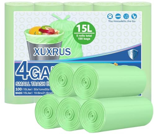 XUXRUS Biomüllbeutel 15Liter Bio Müllsäcke 100 Stück Grün Abfallsäcke Biomülltüten Kompostierbare Küchen Lebensmittel Abfallbeutel