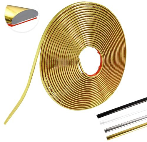 MeYuxg Baguette de Finition Autocollantes,Plafond Moulure Adhesive,PVC Moulure Murale Autocollantes, Plinthe Souple Autoadhésive,Panneaux Muraux Autocollants Polyvalentes(Or-12M-8MM-2.8MM)