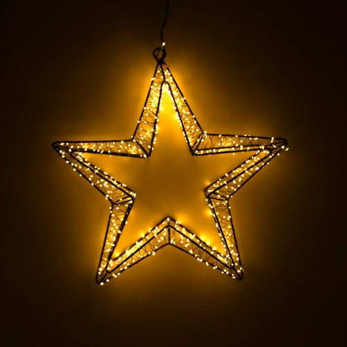 Spetebo LED Stern Silhouette schwarz zum Hängen für Außen mit Timer - 36 cm - Metall Weihnachts Deko Beleuchtung mit 600 Gold LED - Weihnachten Winter Garten Fenster Deko Beleuchtung