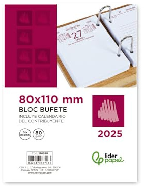 Bloc calendrier de bureau Liderpapel 2025 1 jour par page 80 x 110 mm, papier 80 g