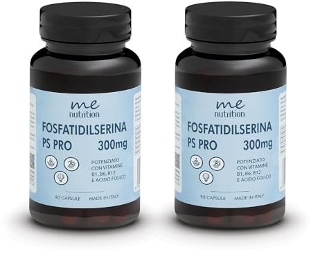 Fosfatidilserina Pura 300mg Contrasta il Cortisolo, Migliora Memoria e Concentrazione, Riduce lo Stress Integratore Nootropico con Vitamine B1 B6 B12 Acido Folico 90 Capsule Me Myeasy 2 Pack