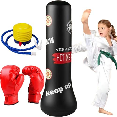 YUEMING Boxsack für Kinder, Aufblasbarer Boxsack mit Boxhandschuhen, 160cm Standboxsack, Stehenderboxsack, Geschenke für Kinder von 3-12 Jahren zum Üben von Karate, Taekwondo