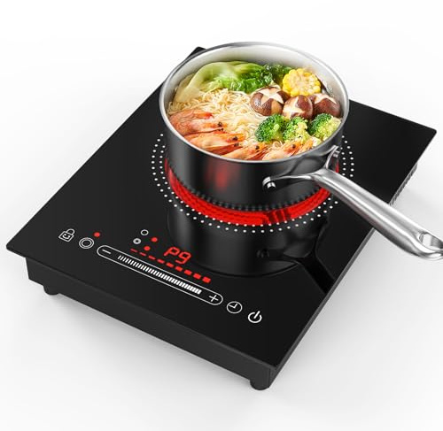 Puincunor 1800W Electric Cooktop Single Burner, 110V Electric Stove with LED Touch Control, 10 Power Levels, Child Safety Lock, Timer & Overheat Protection.