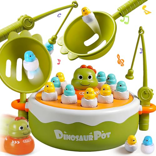 BunnyJOY Juguetes Niños 3 Años, Juego de Pesca Magnética 4 en 1 Dinosaurios, Juguete Montessori Educativo Interactivo, Regalo para Niños y Niñas 3 4 5 6 Años