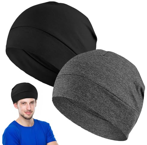 iwontalersy Lot de 2 Bonnet de Nuit Homme Femme,Doublure de Casque en Coton Léger pour la Conduite de Moto,pour Sport,Chimio,Cancer,Sommeil,Casque Moto