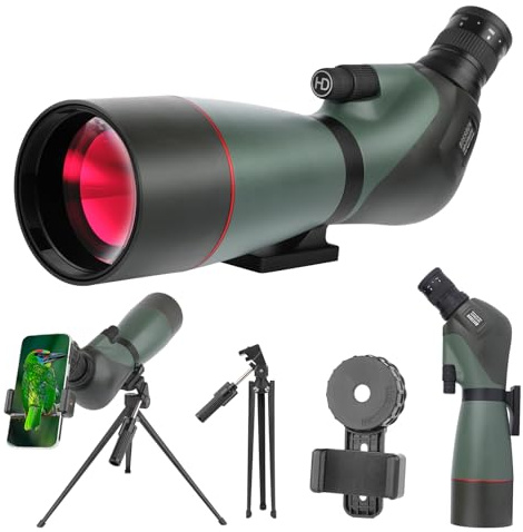 HD Spektiv Sportschützen mit Stativ- und Smartphone-Adapter, Zoom Bak4 Prism FMC Lens 45-Grad-abgewinkelte Teleskop für Vogelbeobachtung Wildlife Scenery Jagd Wildtiere Stargazing (GN0043-70G)