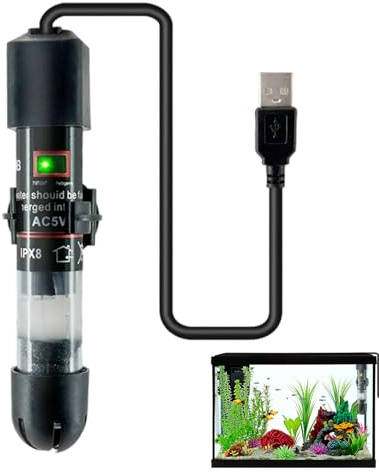 Celuicion Calefaccion para Acuario | Termostato sumergible 10 W, pequeño calentador USB para acuario, para Koi, Bernard, Betta, Salón, Dormitorio, Sala de Estudio, Apartamento,