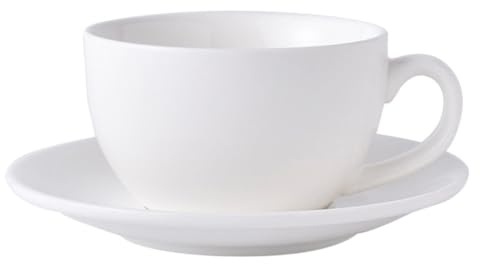 NUOBESTY Large White Bone China Coffee Cup with Saucer 290Ml for Office and Afternoon Tea